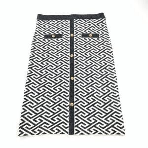 Love + Luxe Geometric Print Knit Sweater Skirt Large Black White Button Front L